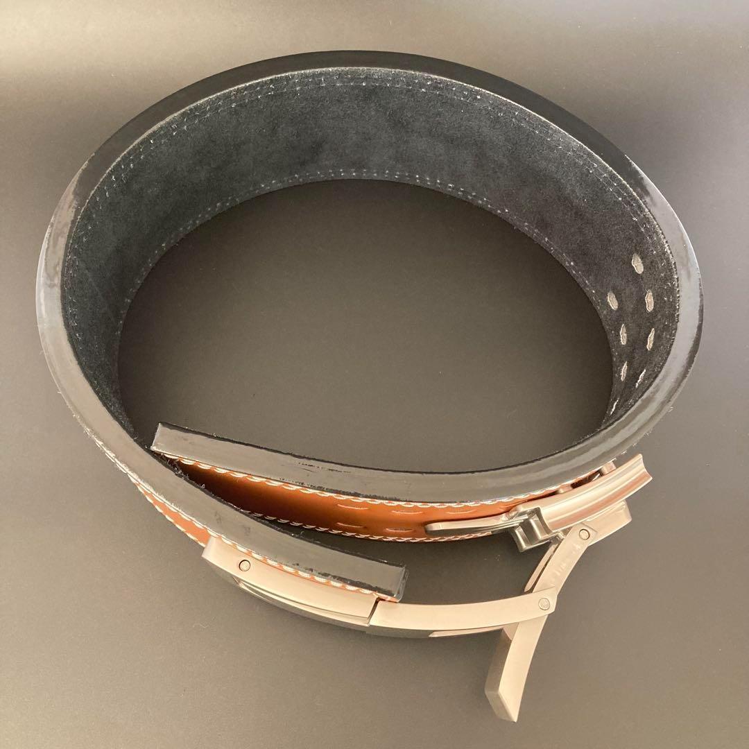 訳あり パワーリフティングベルト レバーアクション 本革 茶×マット銀 可変式