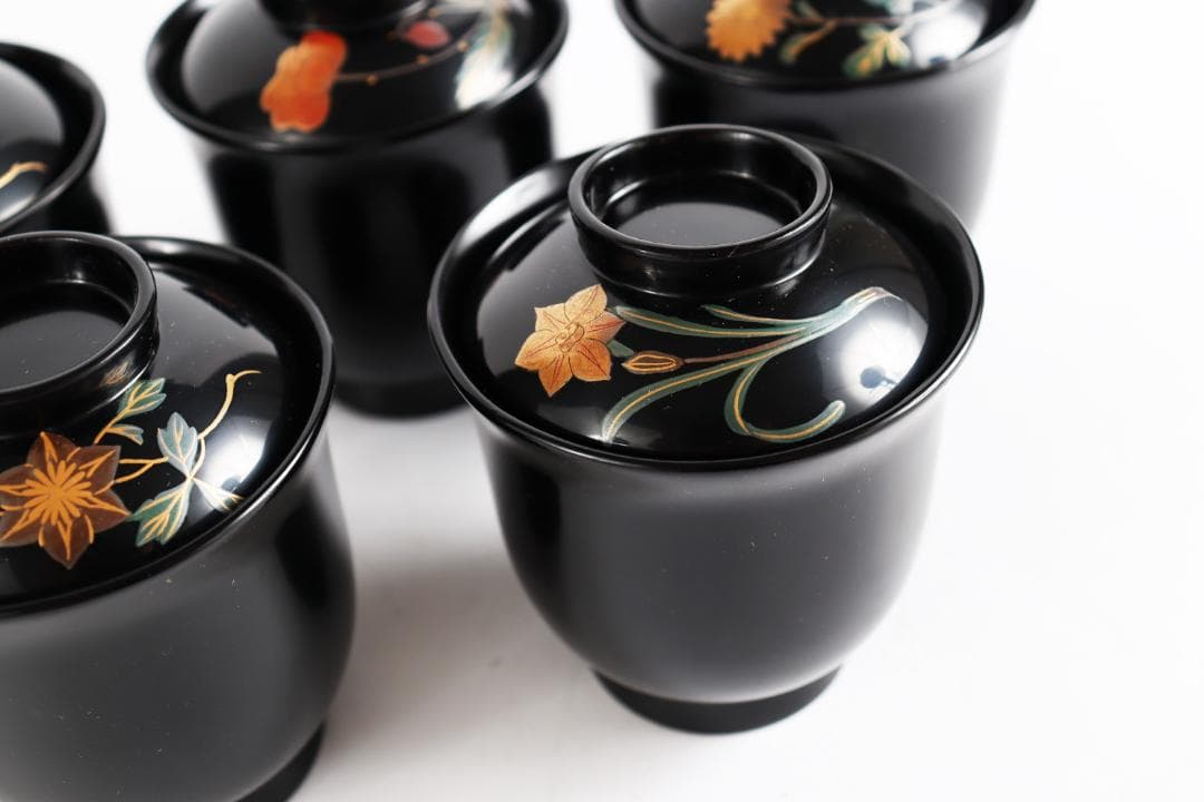 と*と様 輪島塗 塗師 清斉 吸物椀 五客 共箱 茶道具懐石膳会席