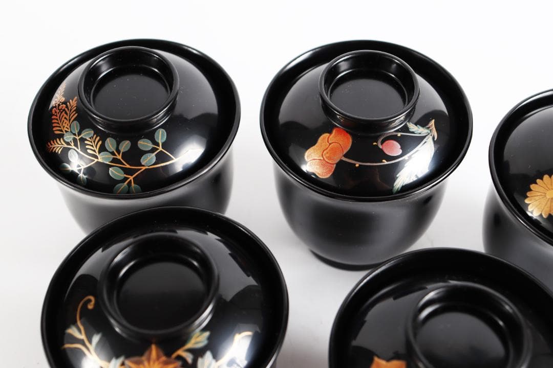 と*と様 輪島塗 塗師 清斉 吸物椀 五客 共箱 茶道具懐石膳会席