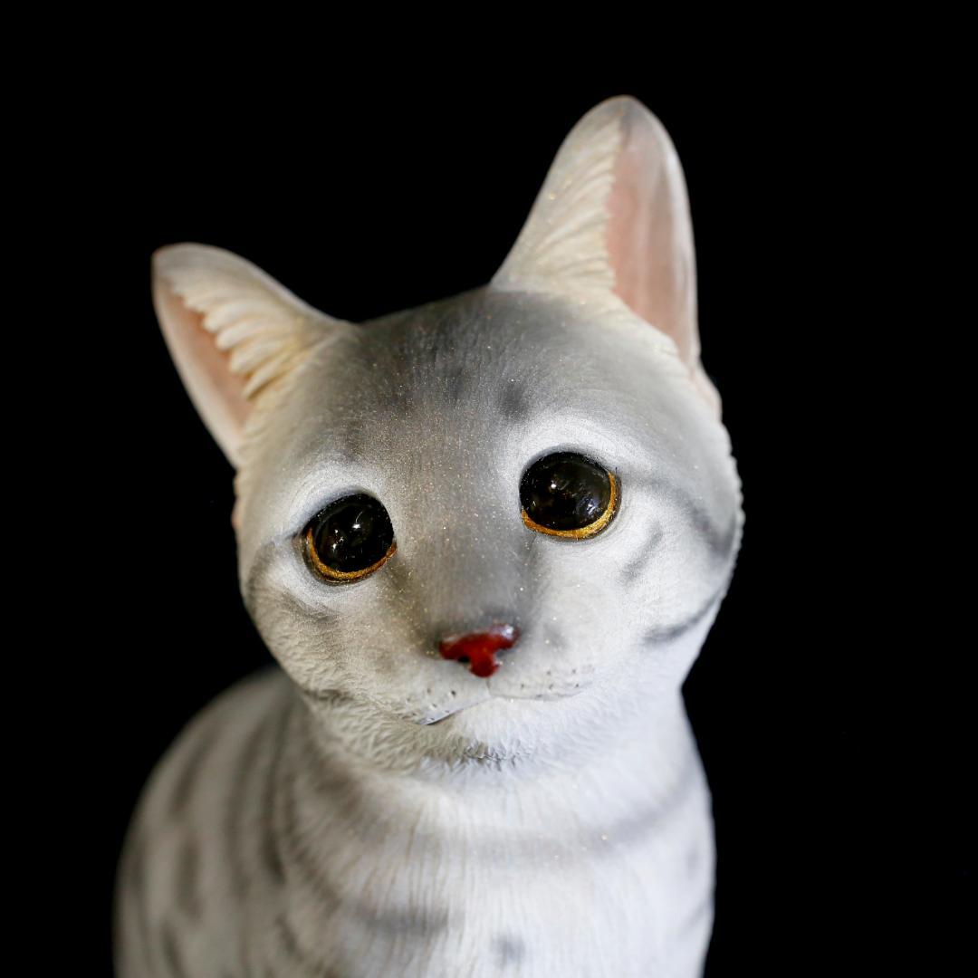 【レア美品】仔猫 子猫 長納魚竹 長納魚丈 彫刻 ネコ置物 箱あり 送料込み