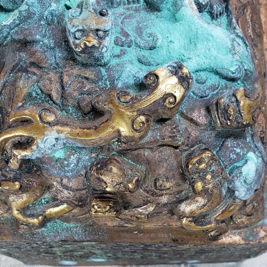 ◆『清朝 九龍 金銅璽（じ）：金銅印鑑』清朝時代皇帝印◆検）玉璽 乾隆帝 康熙帝