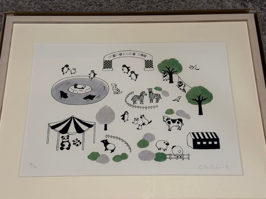 モノクロ動物園　坂崎千春　版画　直筆サイン