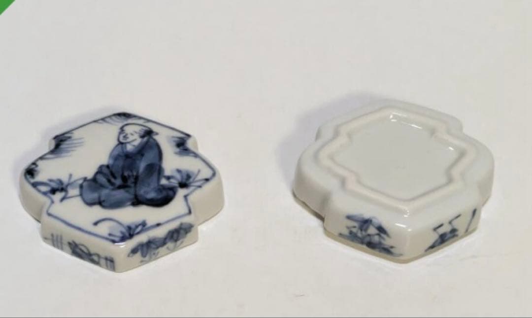 松皮菱香合　高野昭阿弥造　共箱　漁樵絵柄