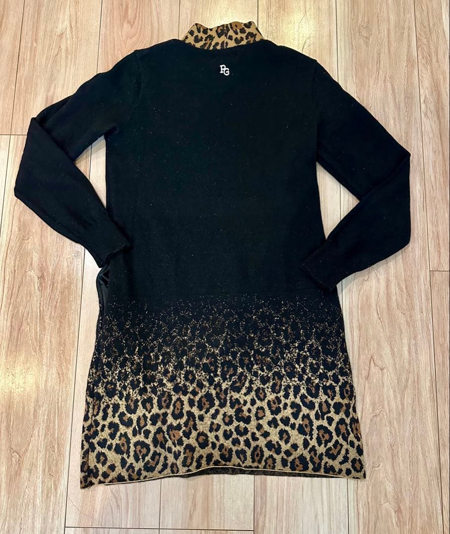 PEARLY GATESパーリーゲイツ ハイネックニットワンピース ヒョウ柄 0