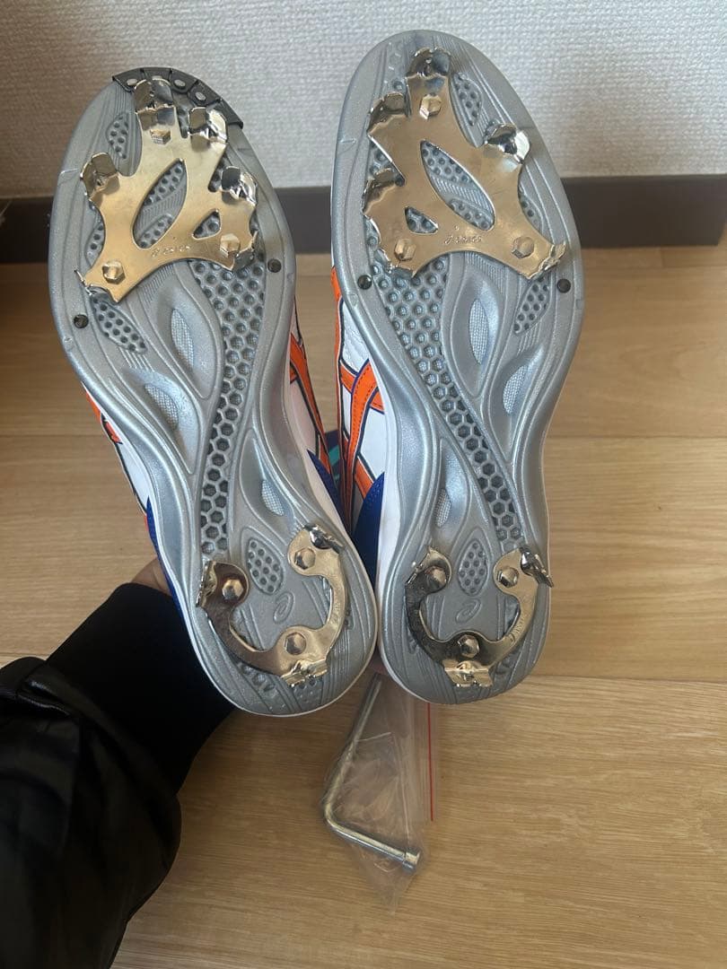 ASICS スパイク 24.5cm 青白オレンジ　オーダースパイク