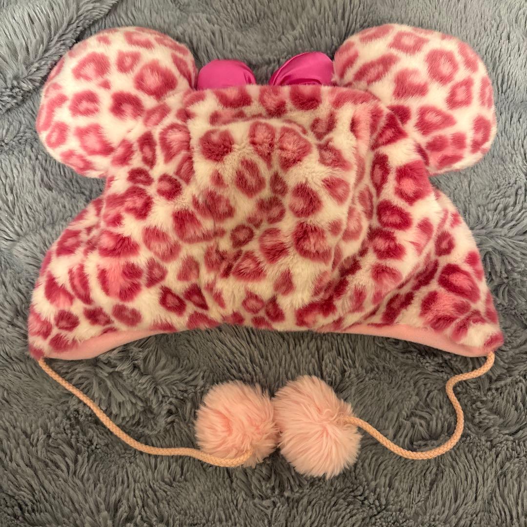 ミニーファンキャップ ヒョウ柄ピンクディズニーレオパード
