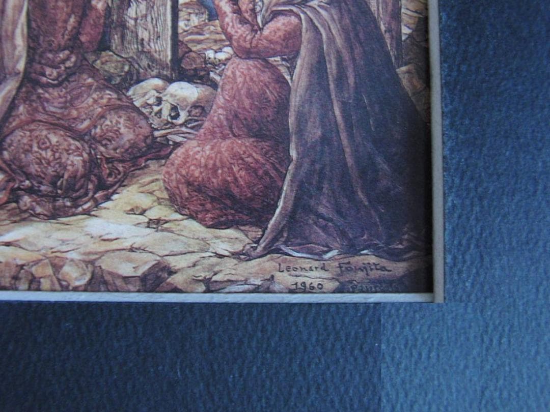 藤田嗣治、「Crucifixion」、希少画集の額装画、人気作品