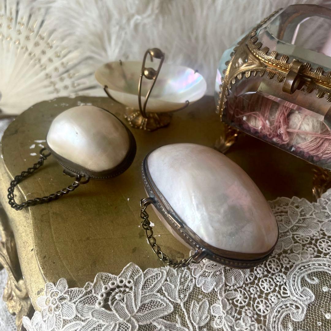 チェーン付きマザーオブパールロザリオケース大　フランスアンティーク　MOPドール