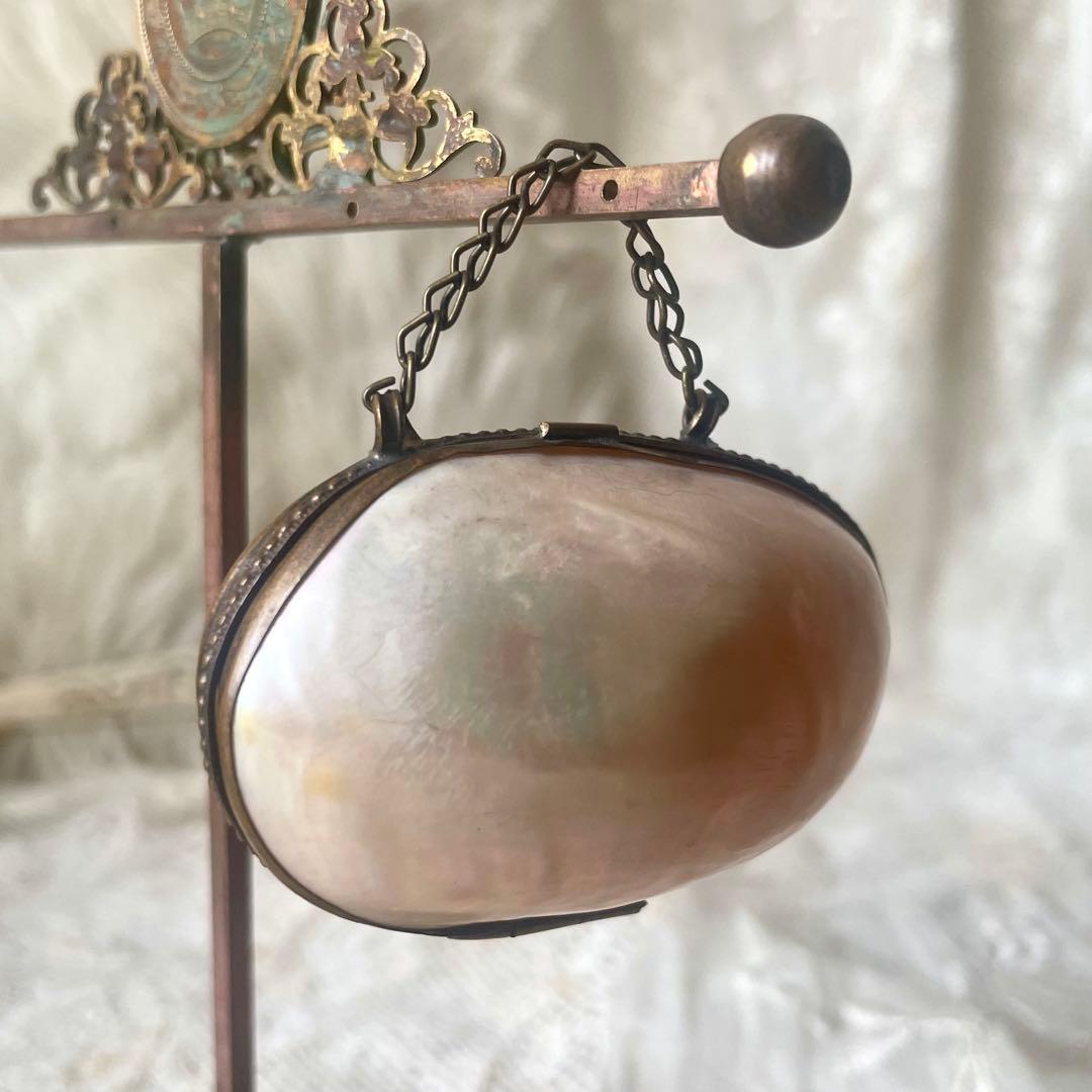 チェーン付きマザーオブパールロザリオケース大　フランスアンティーク　MOPドール