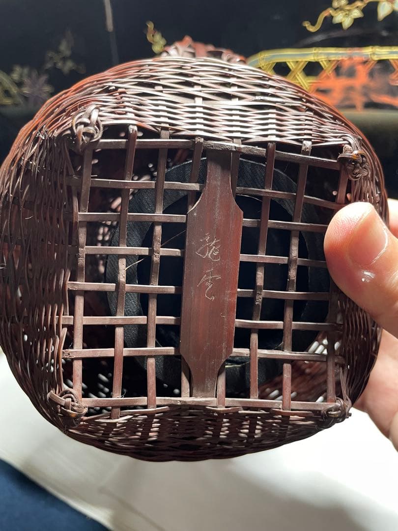花籠。竹。美品。華道具、茶道具。舊家蔵出し。