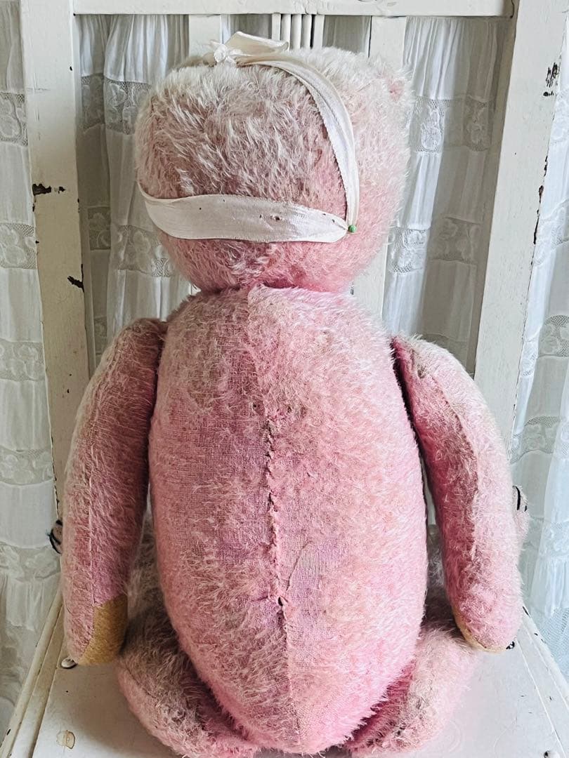 ドイツアンティークビンテージピンクテディベア ぬいぐるみベアビスクドールドレス