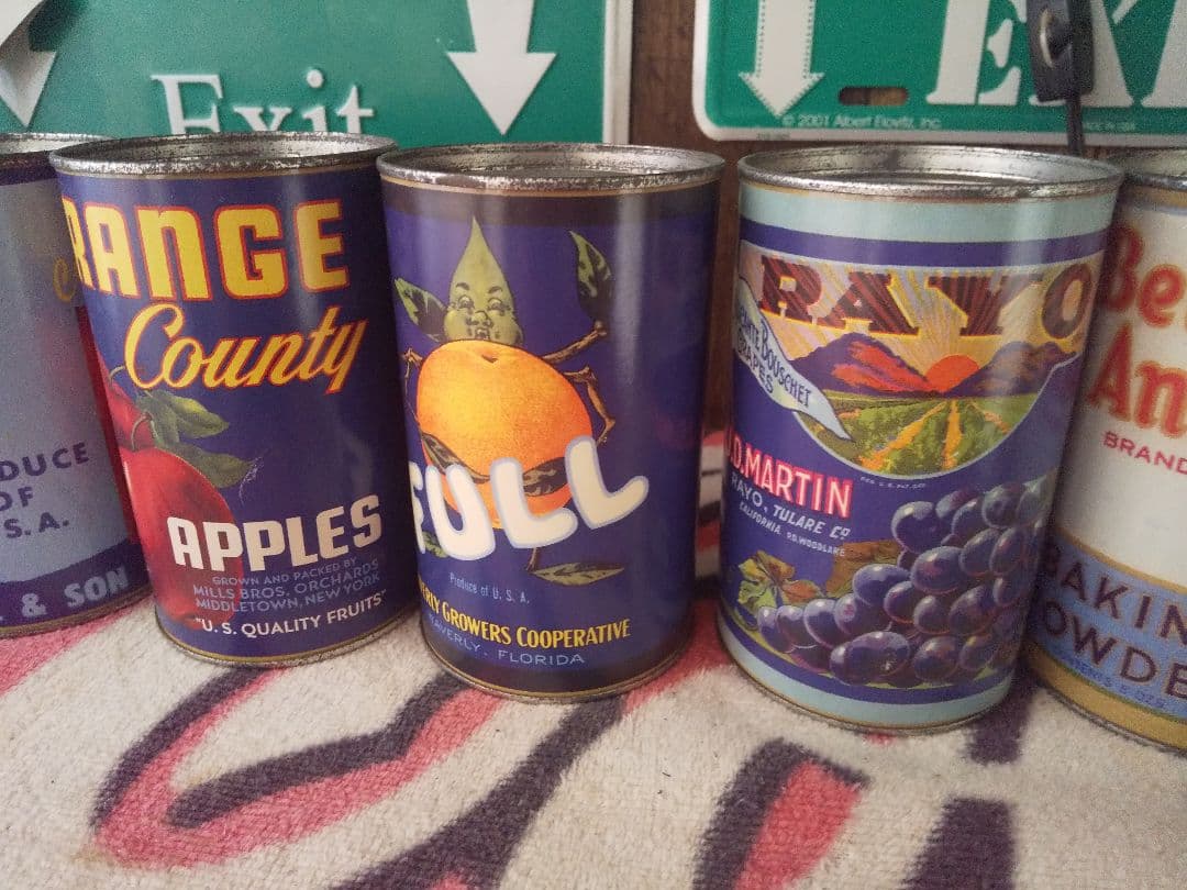 レトロ、アンティーク風 缶詰型の貯金箱7つセット スチール缶アメリカン雑貨