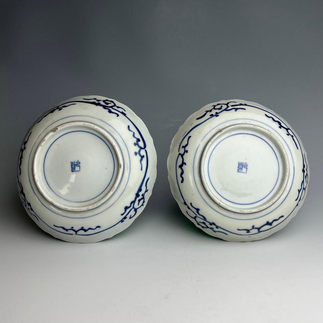 古伊万里 染付 柳紋陵花皿 六客