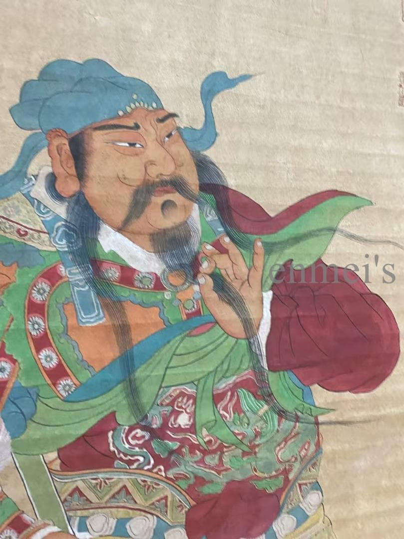 中国古美術 明代 唐寅款 関公画 掛軸 宣紙 唐物 書画 名家作 風水鎮宅 肉筆