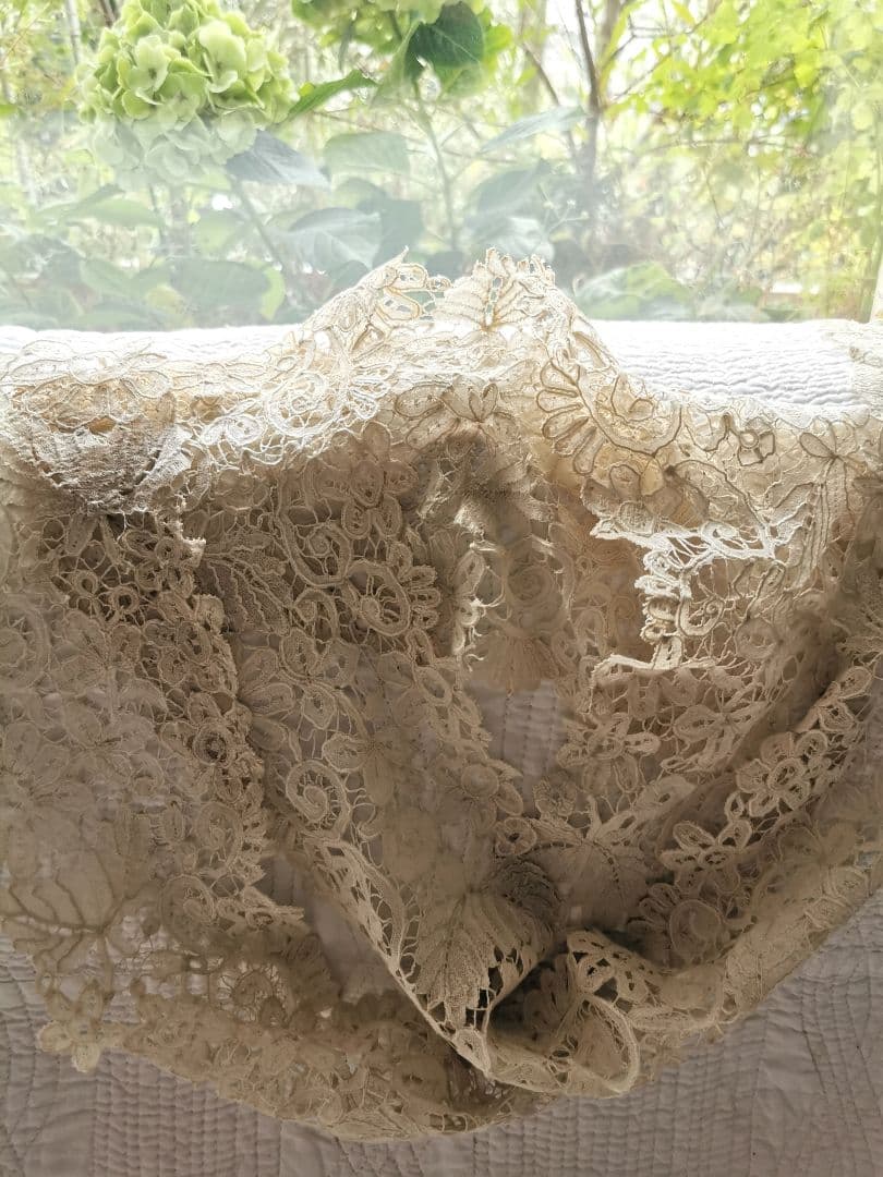 アンティーク繊細なブリュッセル デュセスレース ロングラペット付け襟 ショール