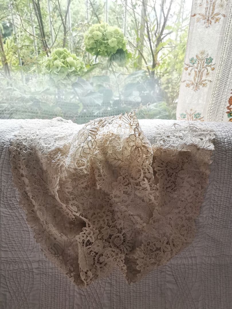 アンティーク繊細なブリュッセル デュセスレース ロングラペット付け襟 ショール