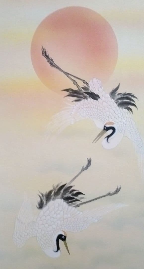 川村観峰筆「旭日双鶴図」