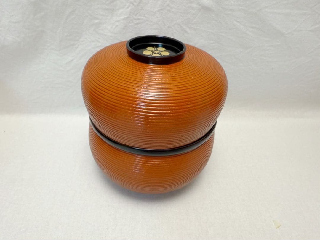 未使用 茶道具 木製 ひさご 弁当 千筋 梅蒔絵 内黒 5客揃え 懐石道具 紙箱