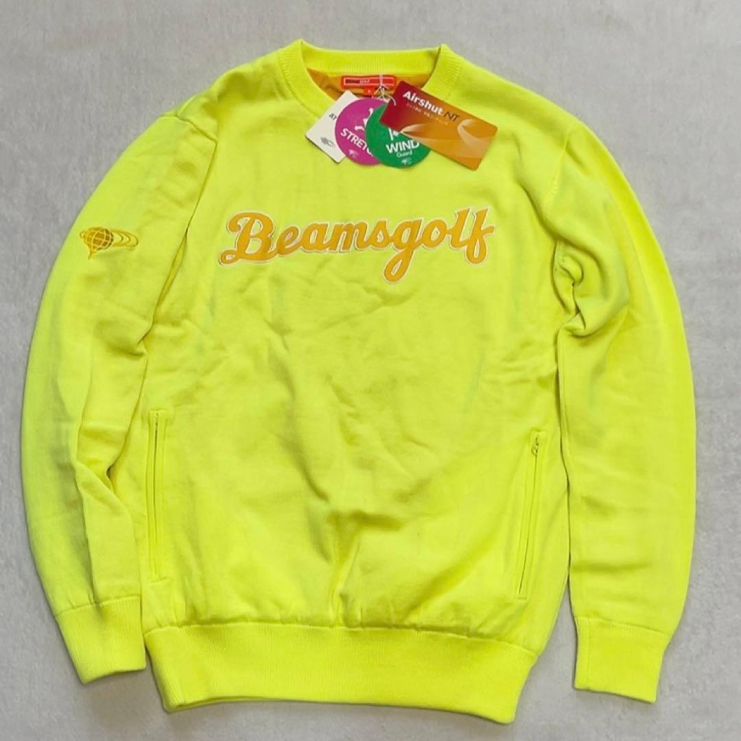 新品　ビームスゴルフ　セーター　防風　ニット 裏地付　蛍光　ネオン　イエロー