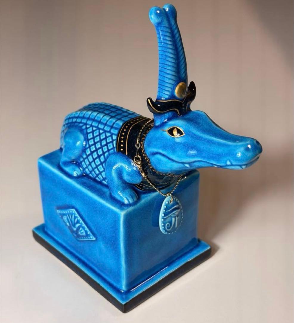 #美濃焼 幸兵衛窯 エジプト神 九栄神　セベク　ワニ 青釉金彩　S-1