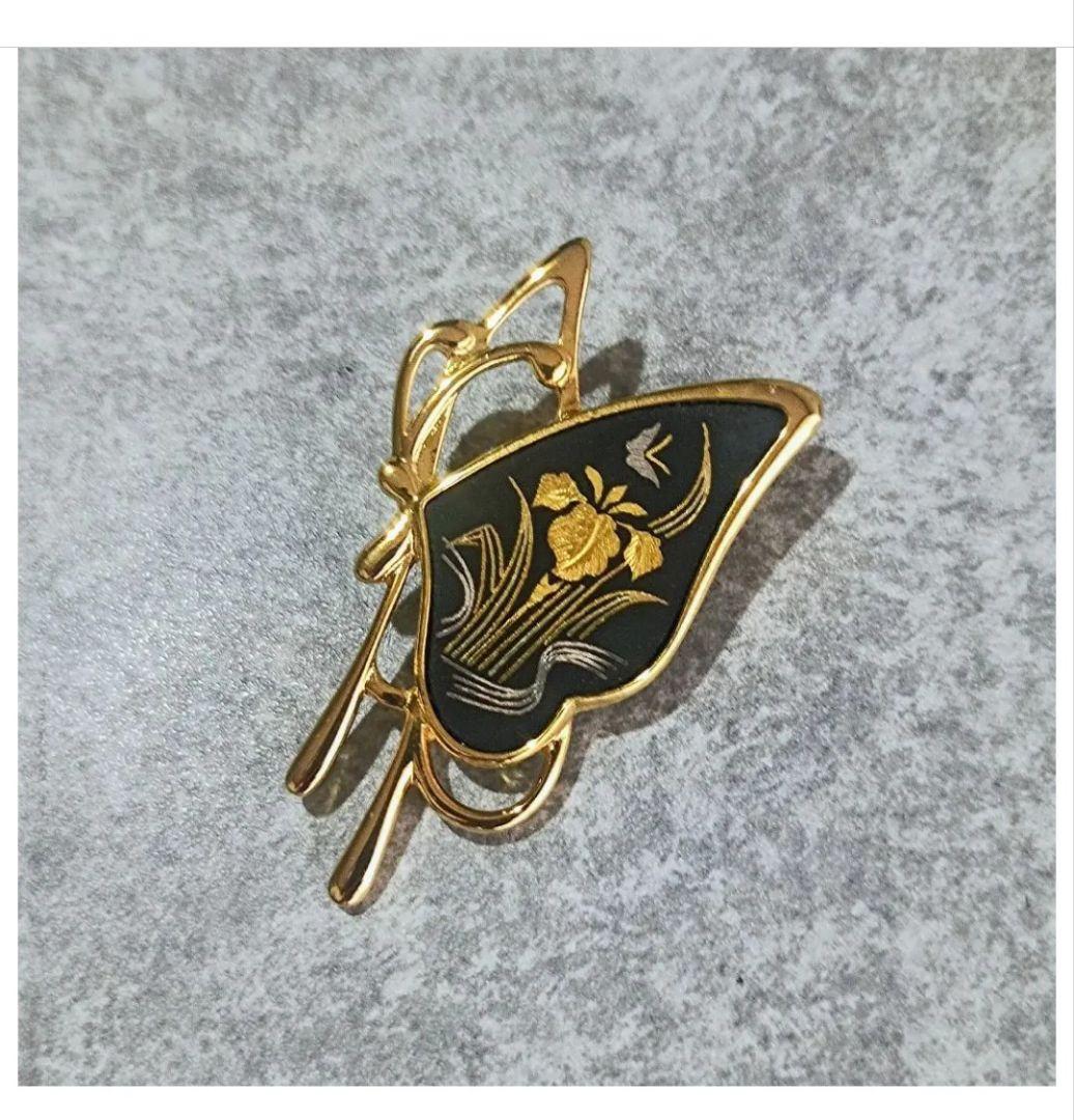 一級品 京都 伝統工芸 象嵌 ブローチ ☘純金はめ込み装飾☘