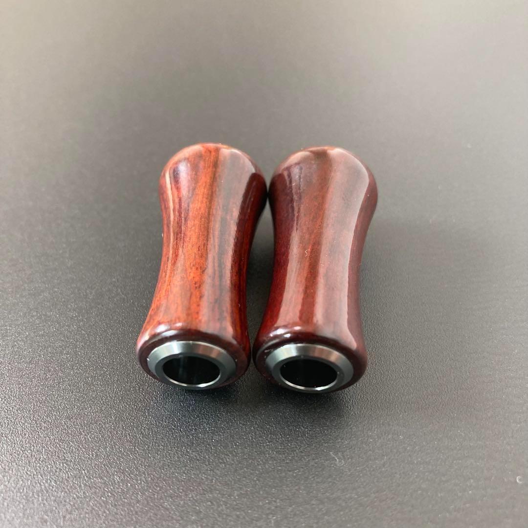 ウッドノブ 天然木/シルバー 2個 ダイワ・シマノ対応 ミラー加工 ベアリング付