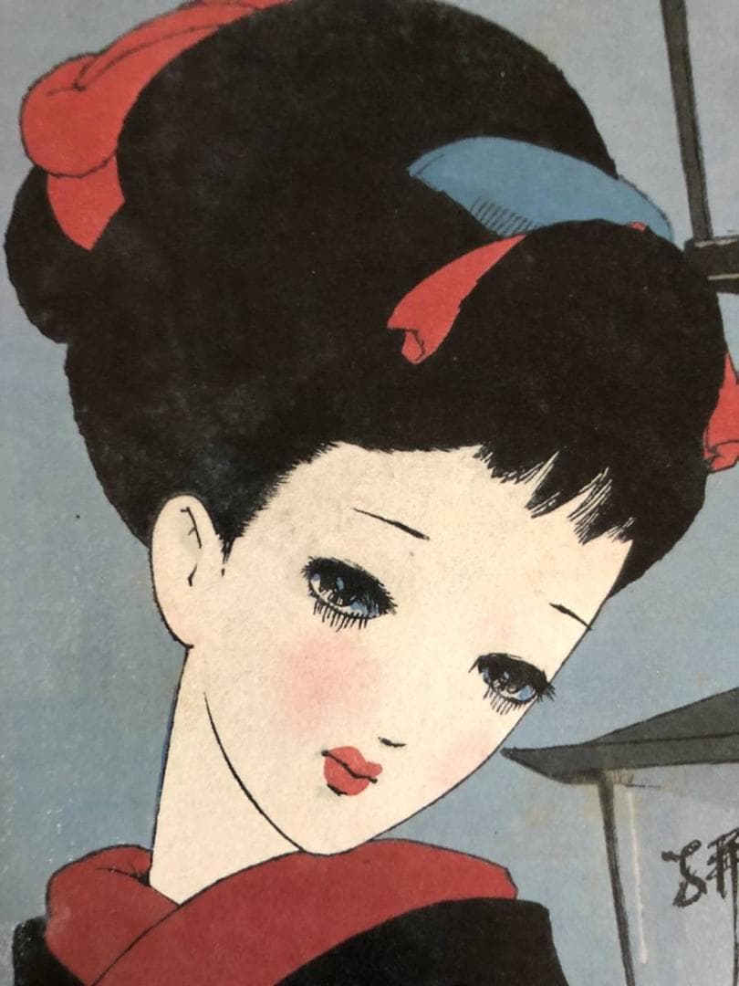 昭和レトロ、中原淳一、【娘十二ヶ月 九月雨】、希少な画集画 、新品高級額 額装付