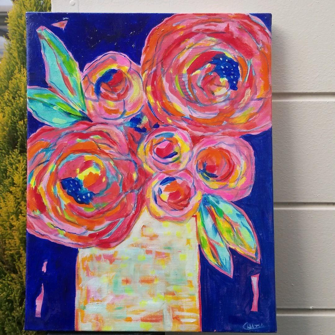 油絵　よっこ　まるまるとした大きいお花