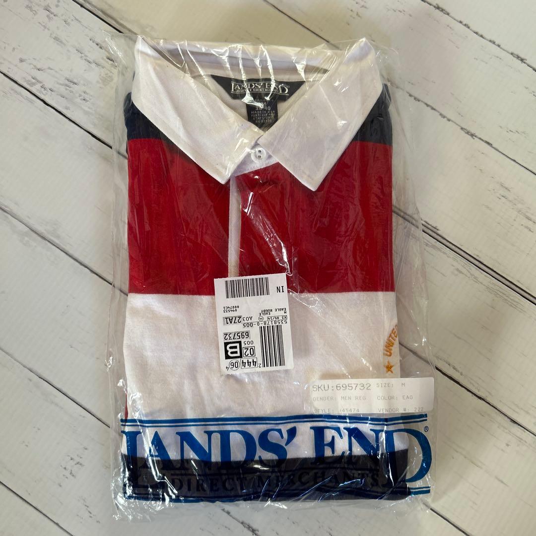新品Lands'End ラガーシャツ M米国製レッド/ホワイト/ネイビー 新品