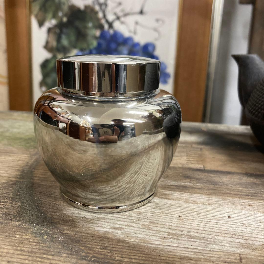 煎茶道具 茶壺 錫製 乾茂號造 茶入 在銘 約290g