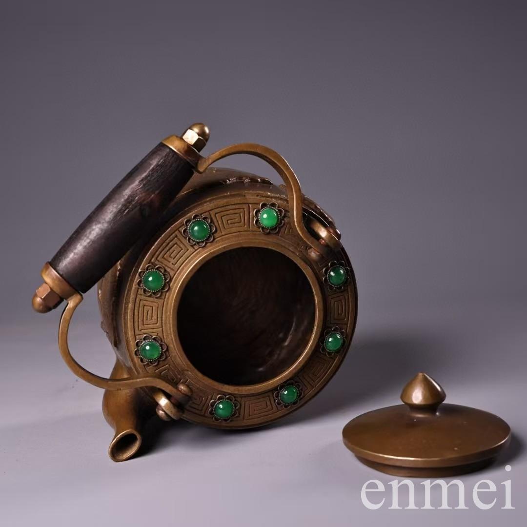 中国古美術・古純銅五牛急須・宝石急須・高浮彫り・純手作り・急須・茶壺・煎茶道具