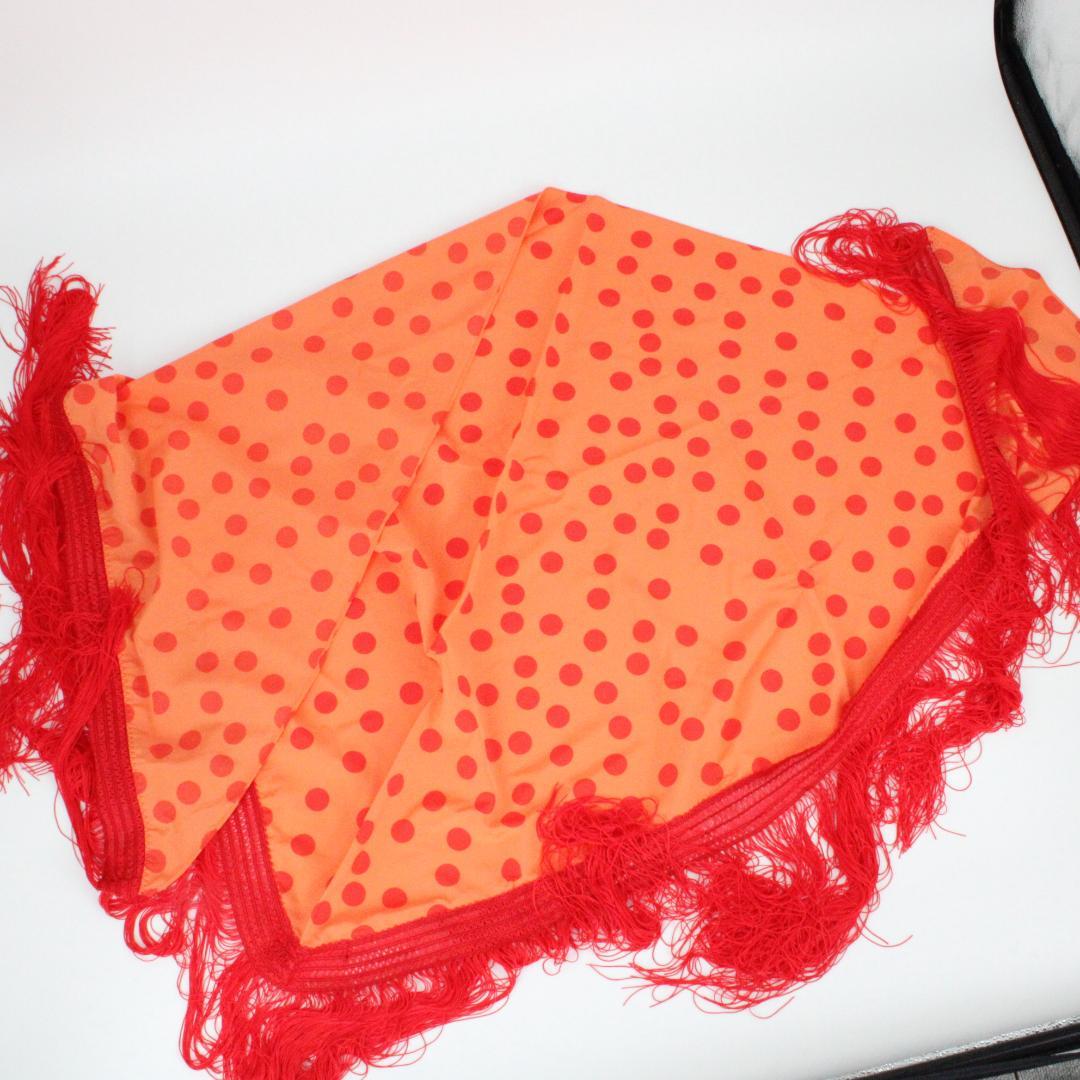 【美品 フラメンコ衣装】鮮やかオレンジ×水玉 ブラウス ファルダ 大判シージョ