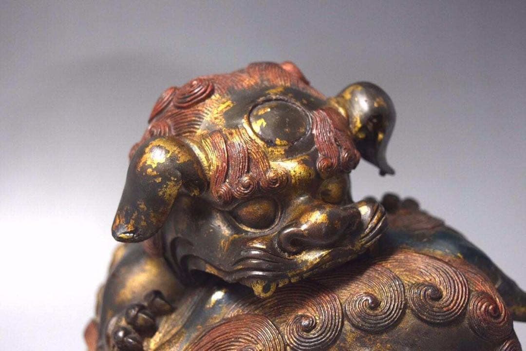 鍍金古銅獅子香爐　美術品　骨董品　金属製　工芸品　香炉