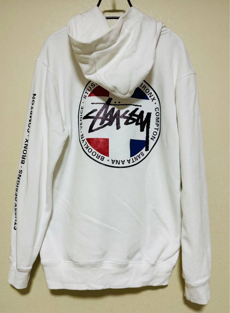 ステューシー スウェットパーカー Ｌ　ホワイト フロント、バックロゴ　フード付