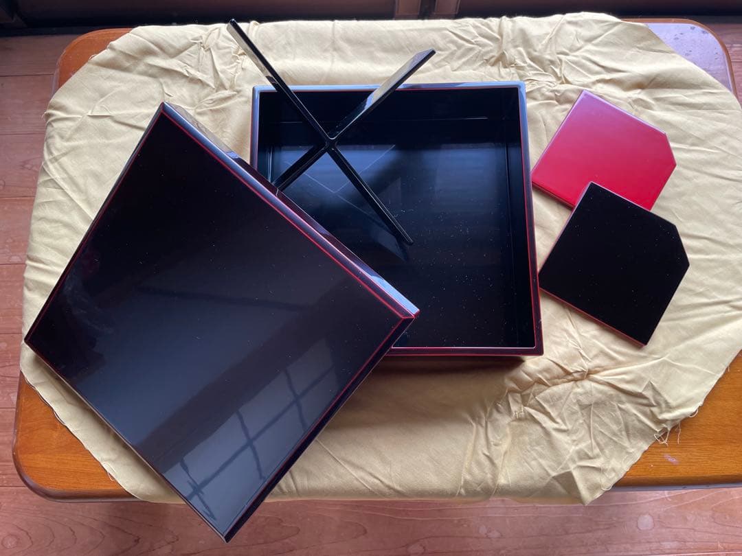 輪島塗 松花堂弁当箱 五客セット漆塗 大型懐石弁当茶事/茶道具美品