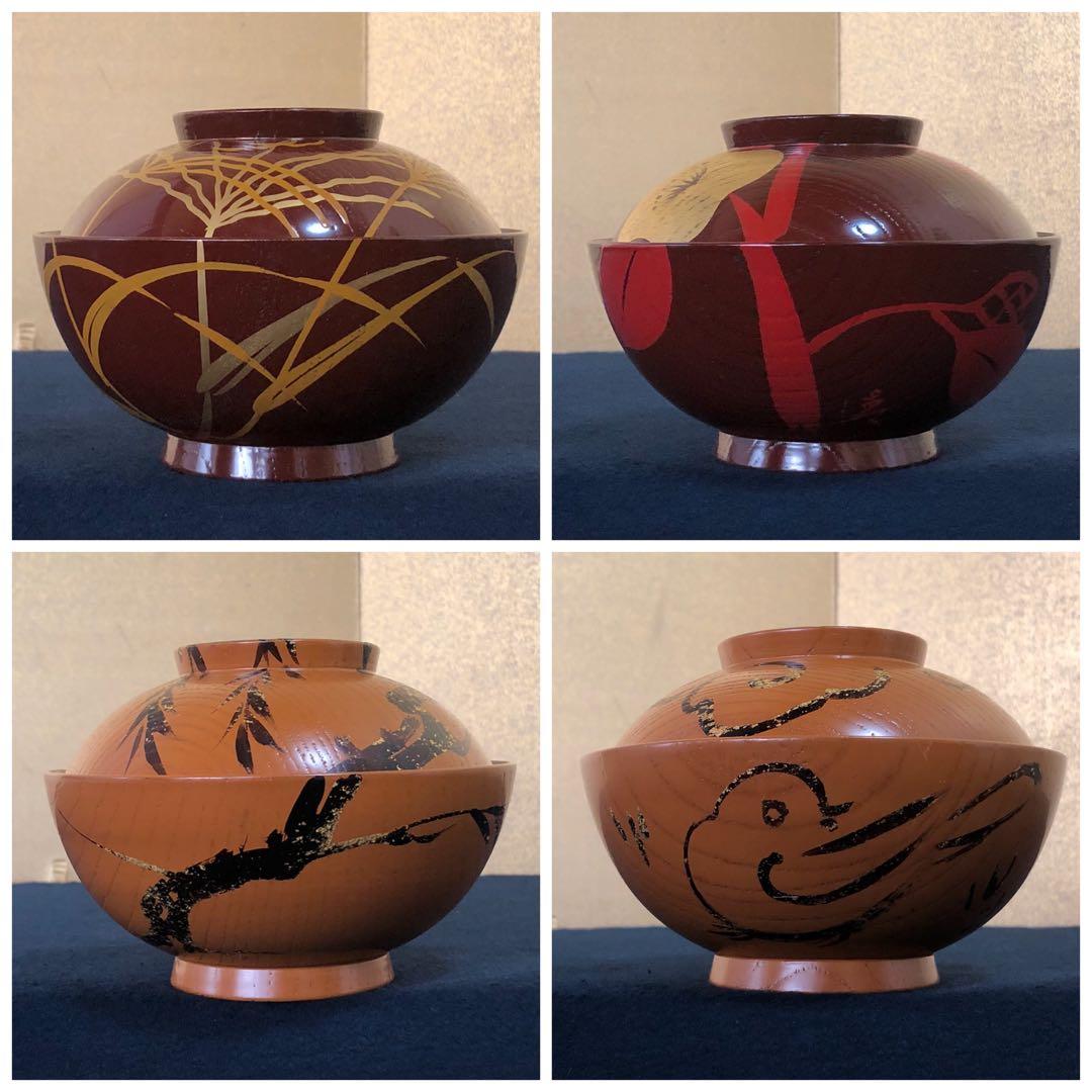 《R》合作 草花絵替 煮物椀10客 平安十匠 木製漆器 共箱 260114き3