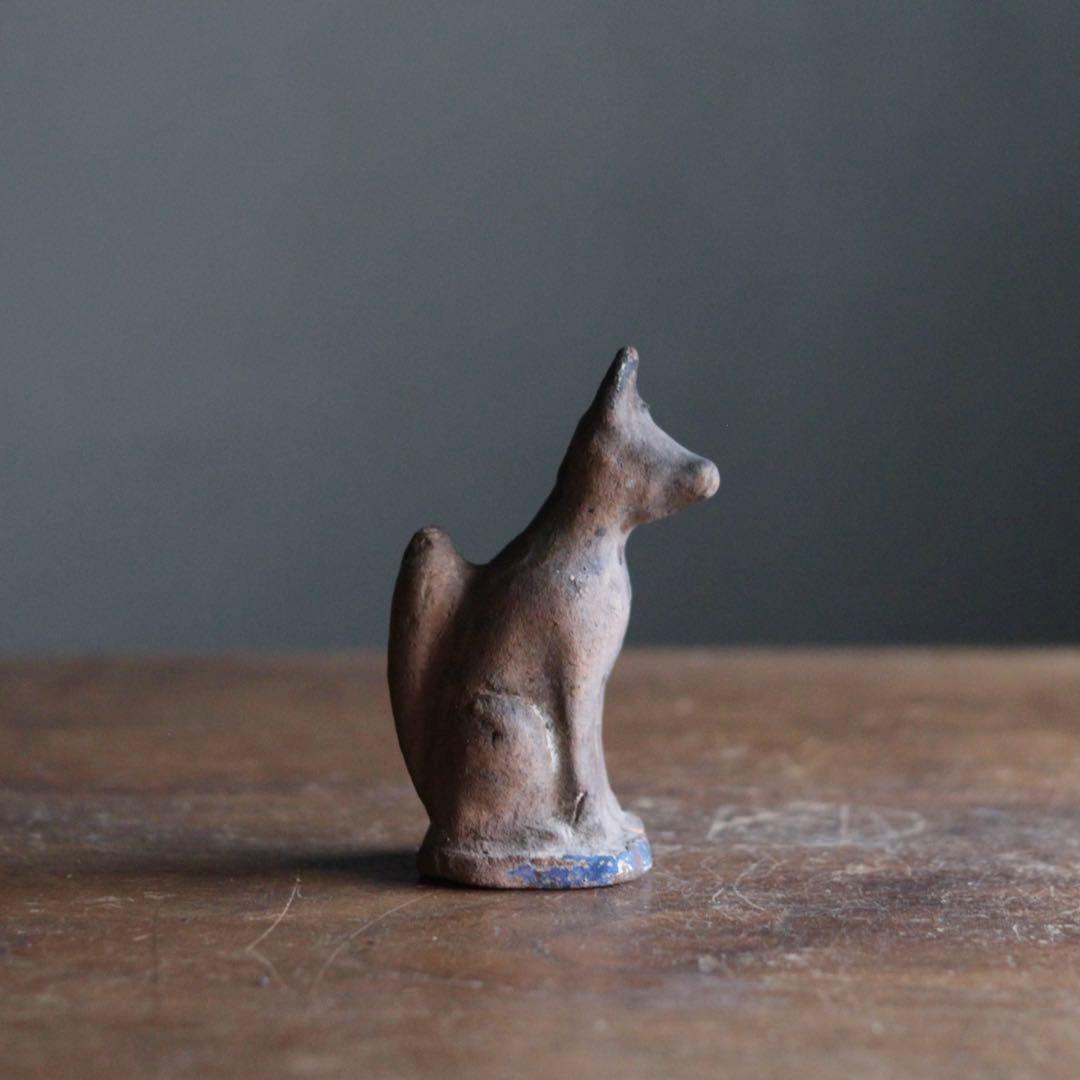 古作 土人形 お稲荷様 片耳欠け 郷土人形 民芸 古道具 アンティーク オブジェ