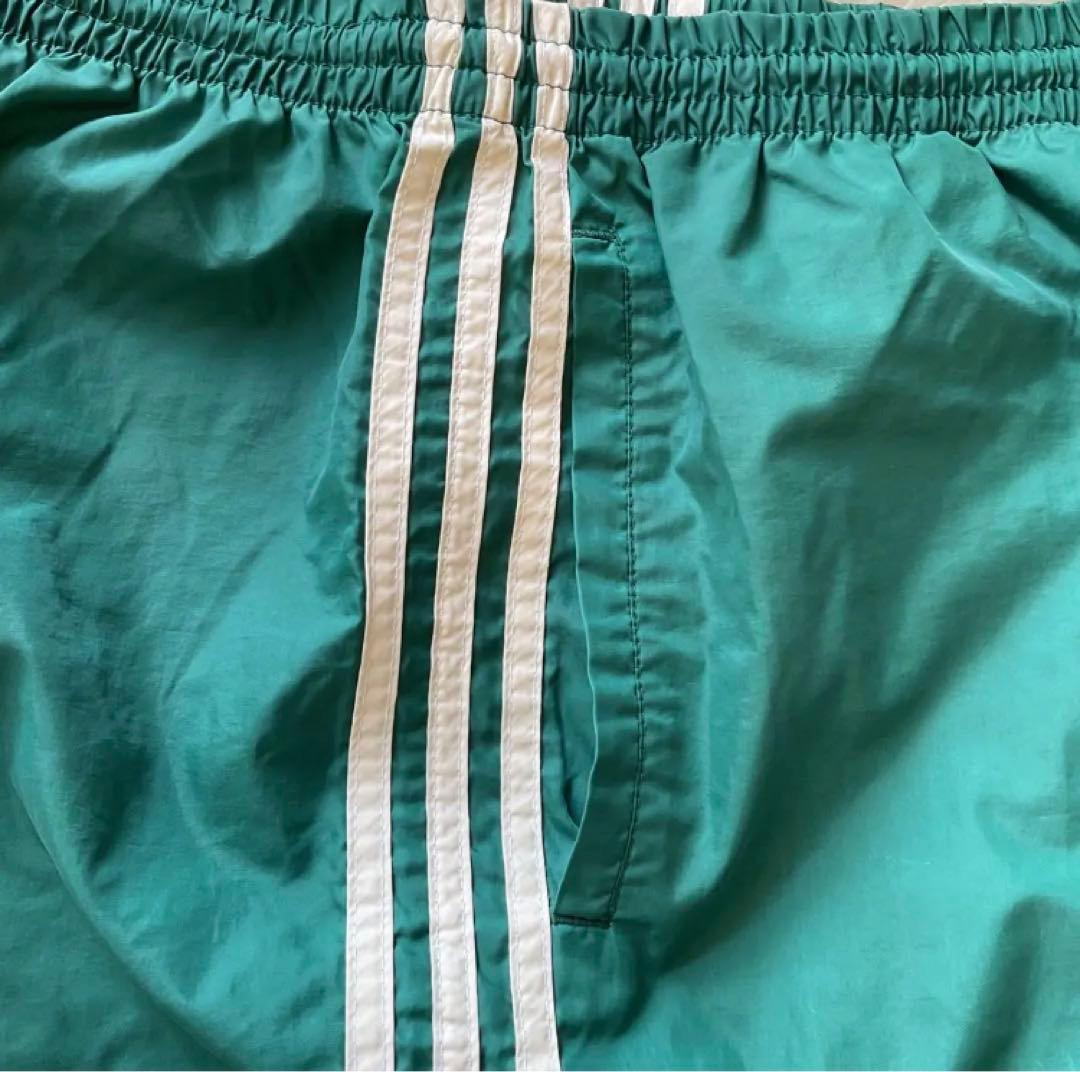 90's✨ adidas ナイロンパンツ　3本ライン　グリーン　希少　ワイド