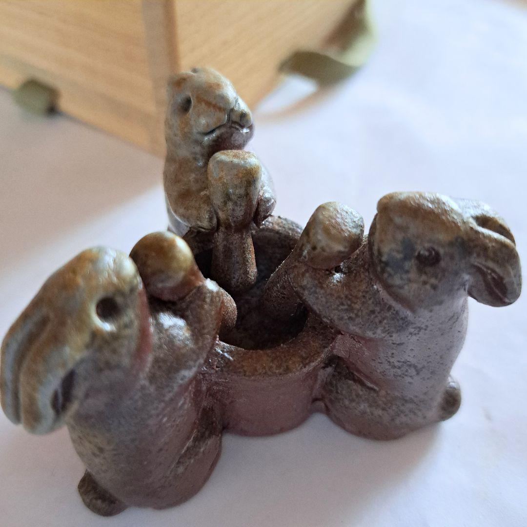 備前焼　蓋置　茶道具　陶器　兎　餅つき　美品　おすすめ品　鷹取閑山作品