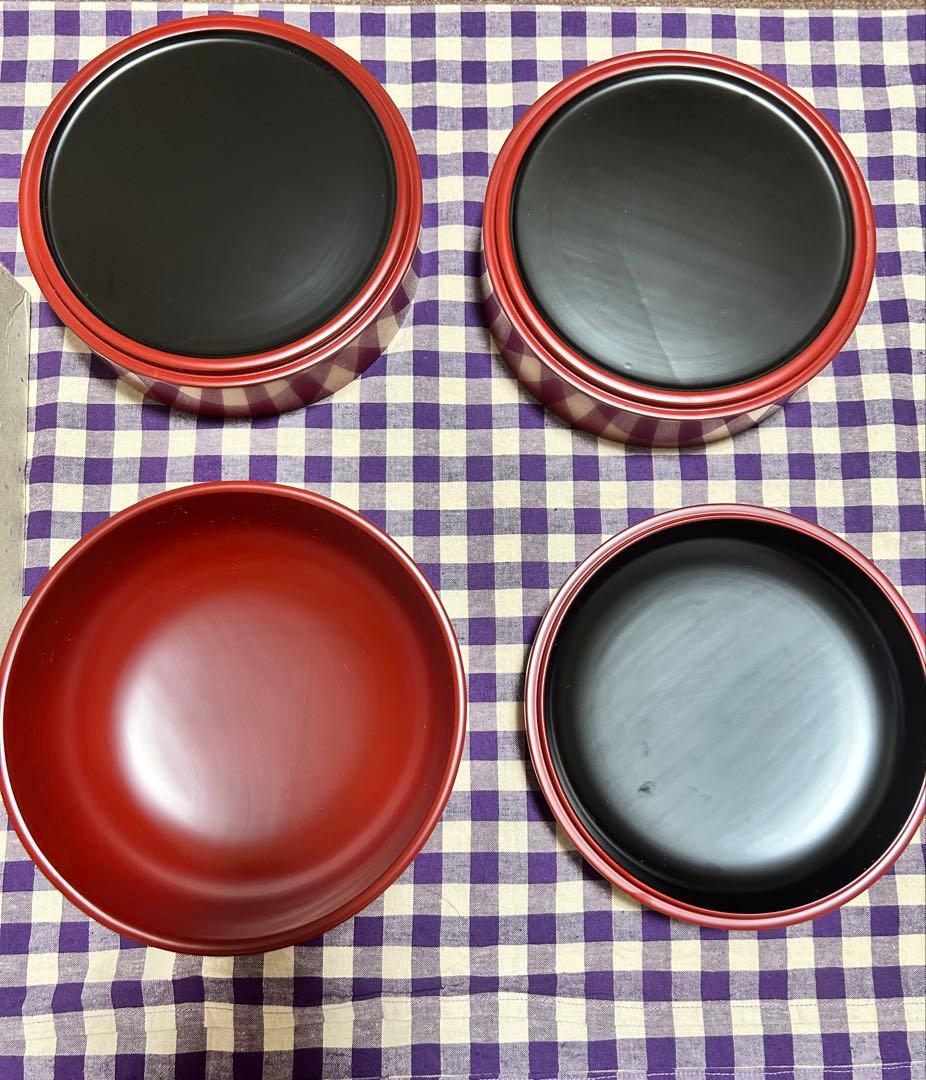 お重 玉山 保男 本朱 六寸丸重