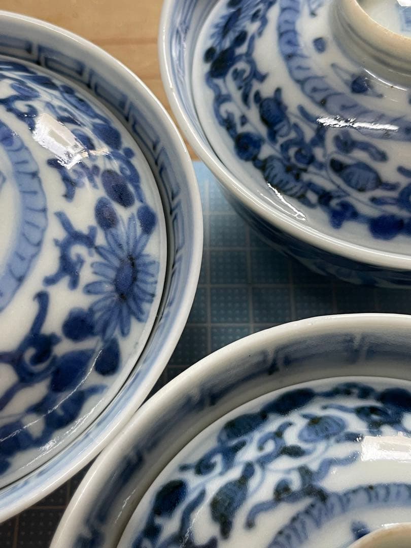 茶碗　3客セット【m735 骨董　或化年製 染付 磁器 古美術 レア　成化年製】