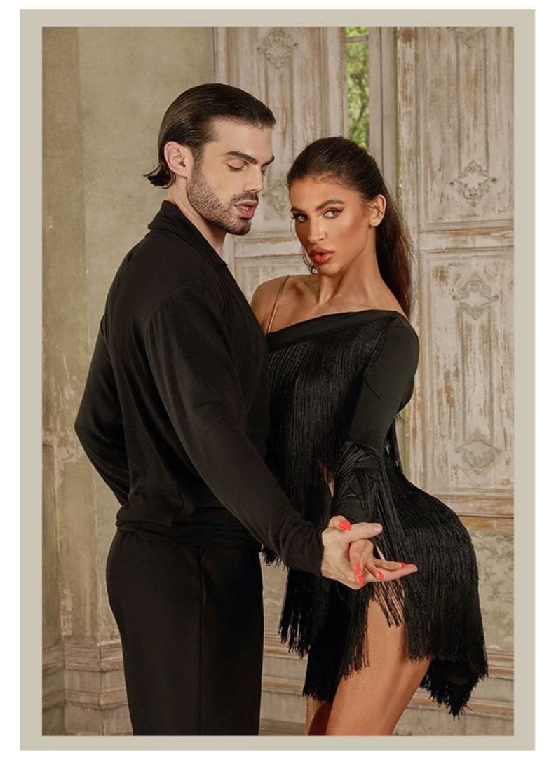 ZYM社交ダンス用フリンジドレス 黒　L サイズ