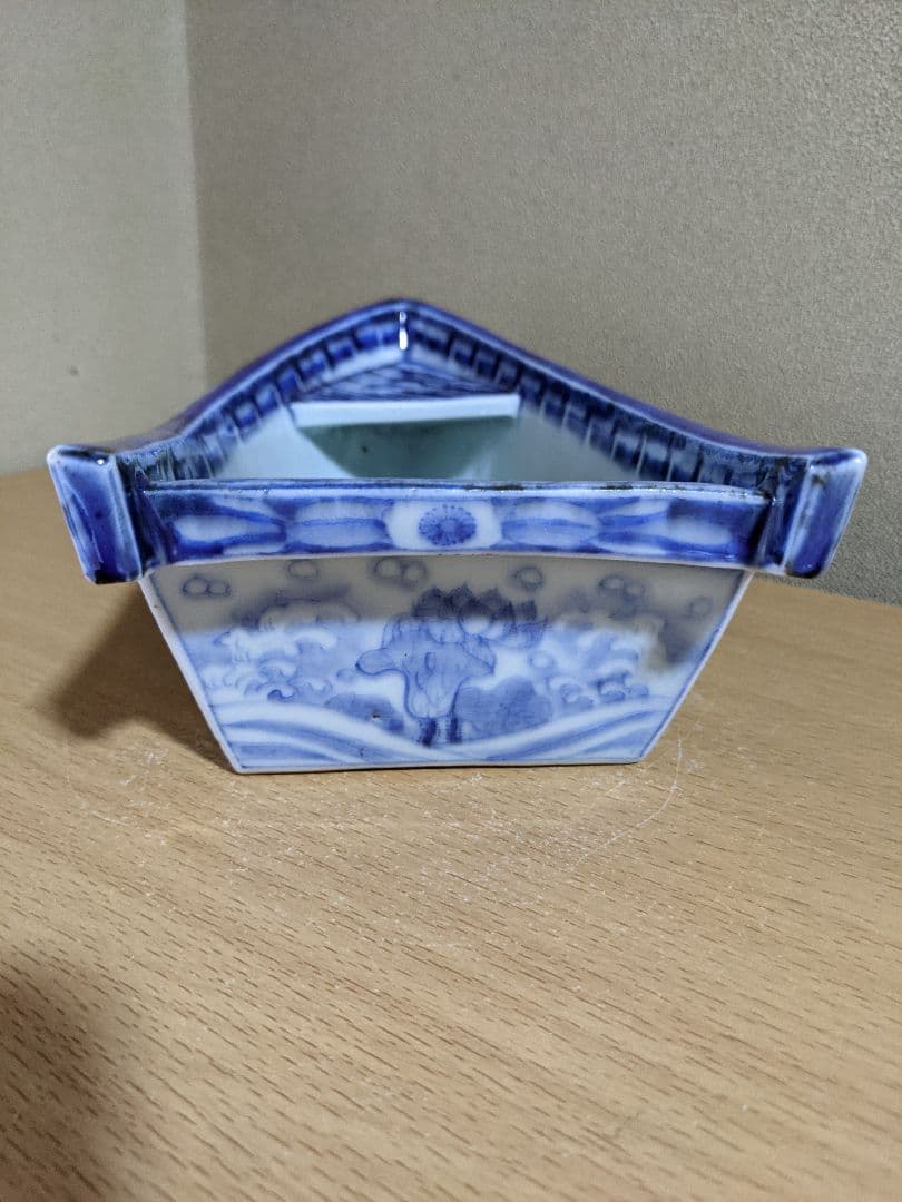 ♦江戸時代 瀬戸焼磁器 染付波千鳥貝尽くし紋 船 盃洗 骨董品 遺品少数レア物