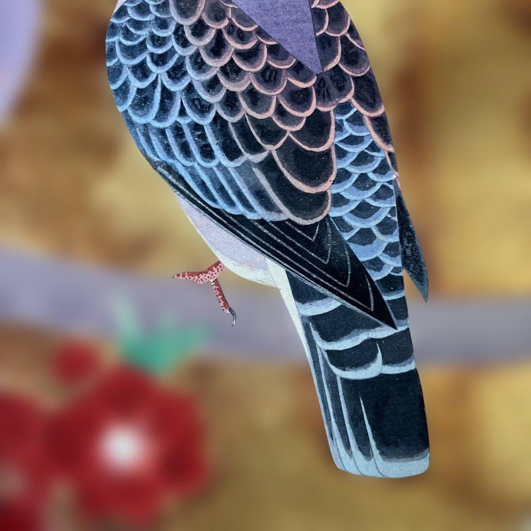 木版画　上村松篁「緋桃と山鳩」 求龍堂版　昭和56年