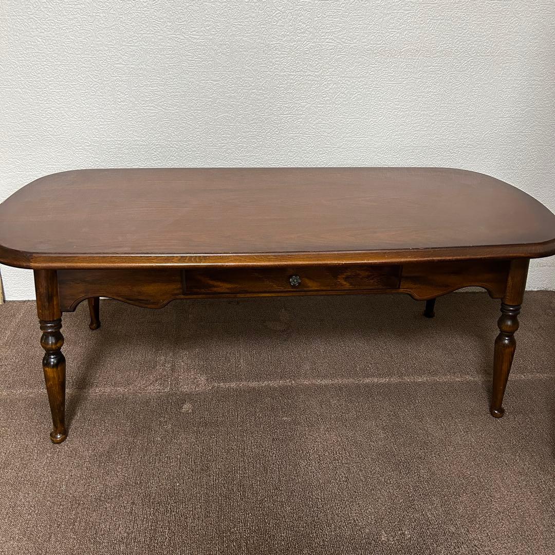 カリモク　木製 ブラウン 文机 引き出し付き　アンティーク