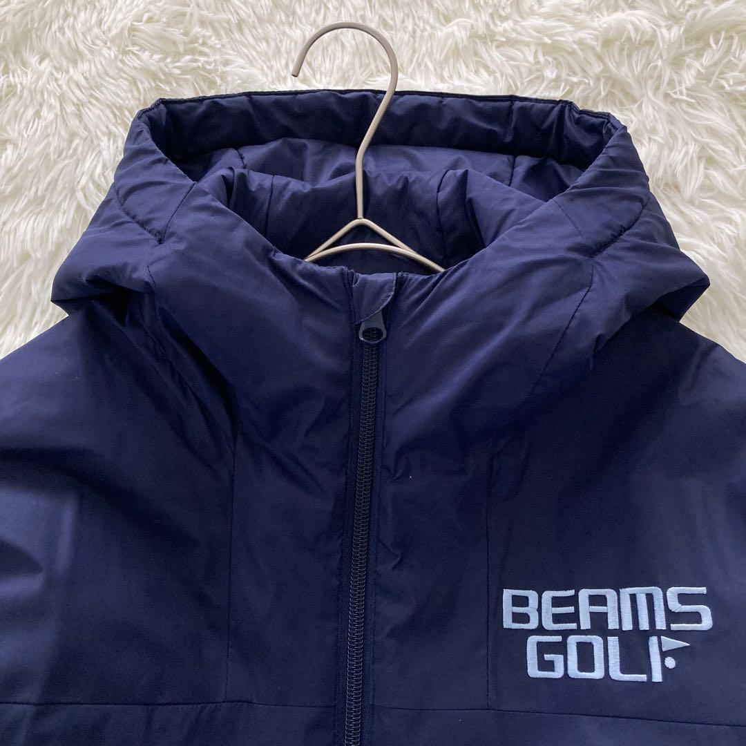 ビームスゴルフ ナイロンジャケット 中綿 S フード ネイビー ダブルジップ