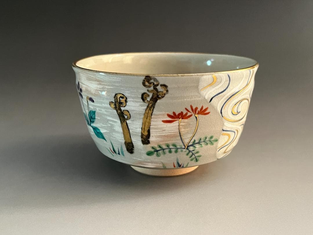 丹山作　春水の絵　茶碗　而妙斎書付　表千家　茶道具