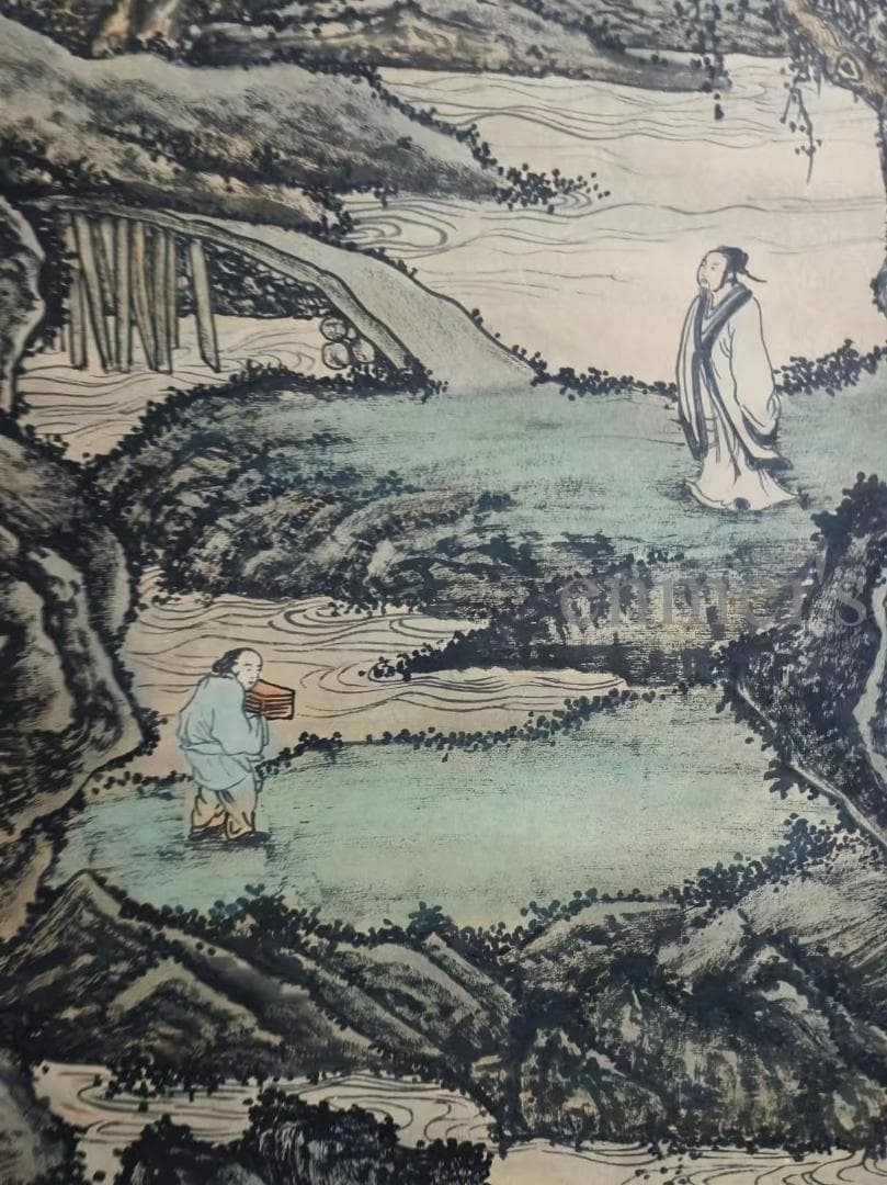 中国古美術 元代 黄公望作款 富春山居図 水墨画 宣紙 六尺山水中堂掛軸 肉筆