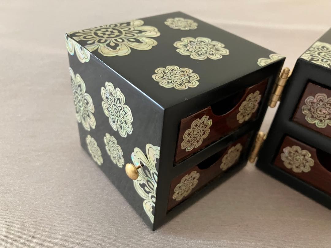 螺鈿(らでん)細工 韓国伝統工芸 ジュエリーボックス 小物入れ 双子宝石箱