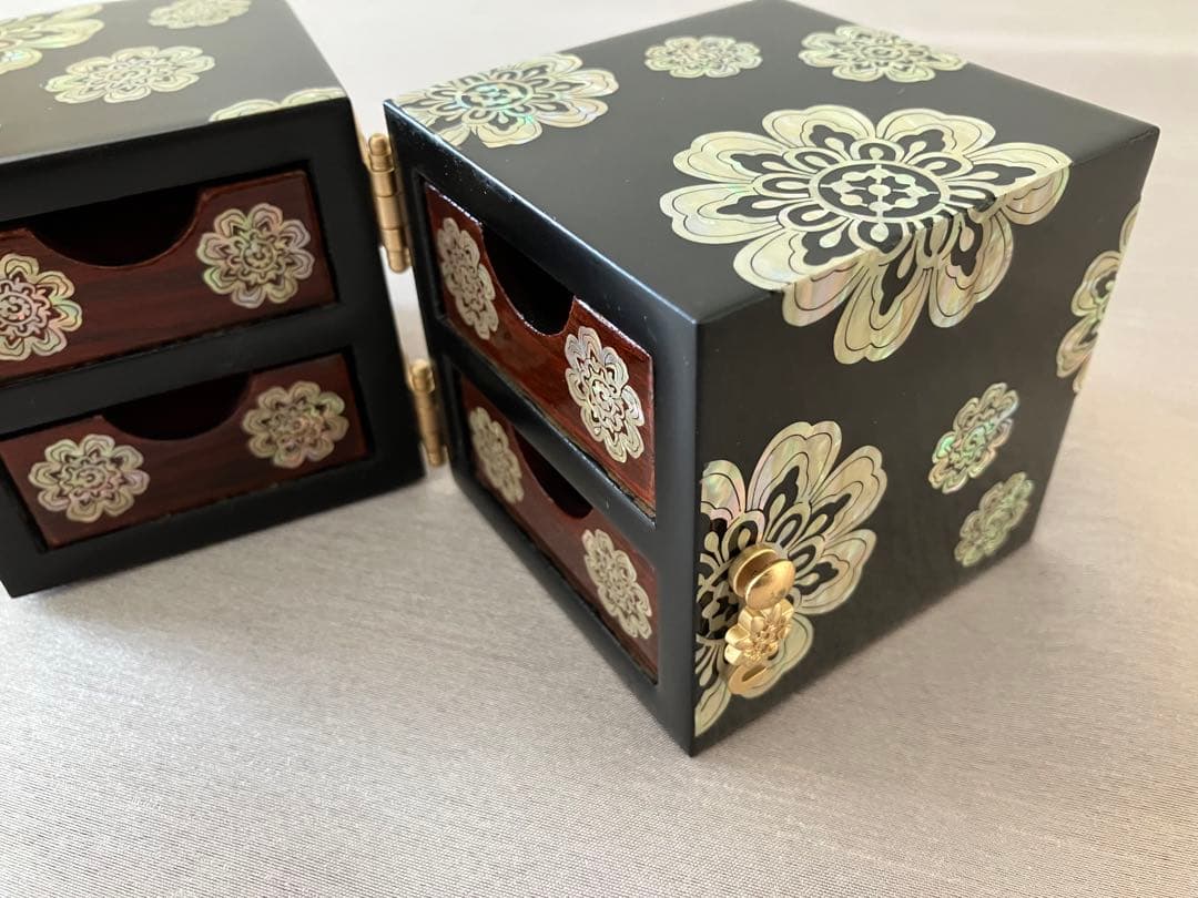 螺鈿(らでん)細工 韓国伝統工芸 ジュエリーボックス 小物入れ 双子宝石箱